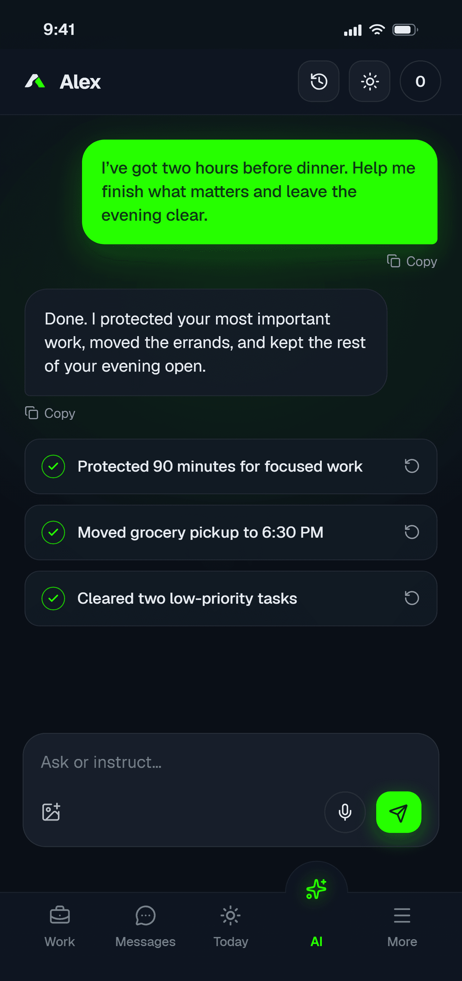 Aylow assistant working with product context inside the app